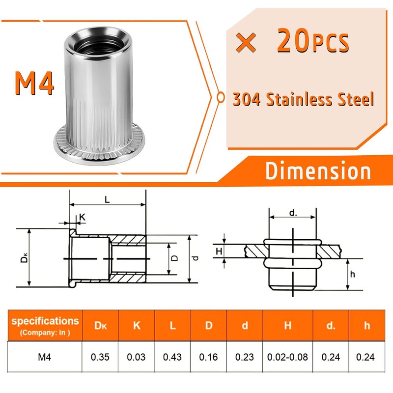 MENAIMPK Rivet Nut Tool,Hand Nuts Riveter Installation Tool Set,Rivet Nuts Tools Kit with a Drill Bit & Rivet Nuts and Flat Head Screw (M4-Rivet Nut Kit) - Image 2